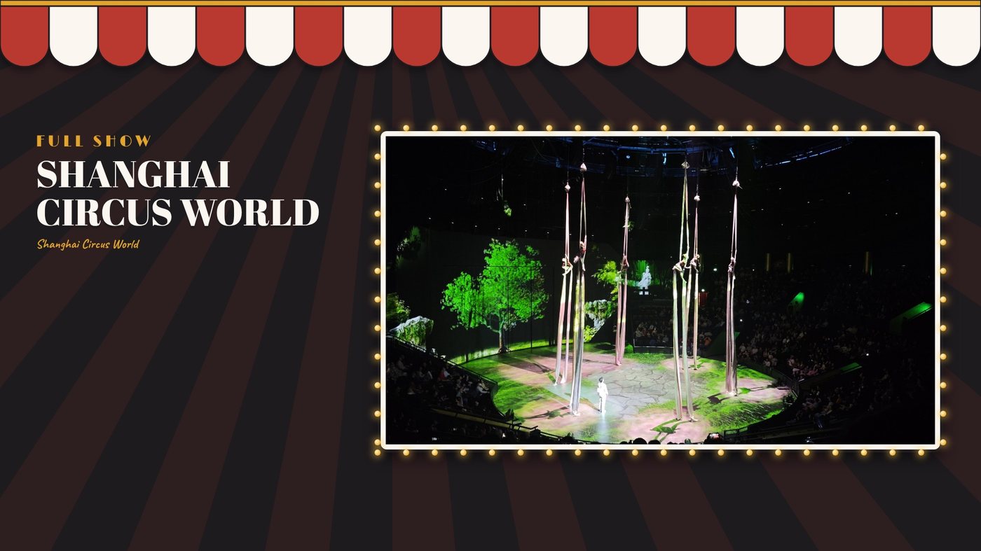 Cover: aerial silk performers on a green-lit stage, with the title Full show Shanghai Circus World
